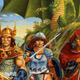 Caramon the warrior, Tika the fighter, and Raistlin the red-robed wizard stand before a green dragon.